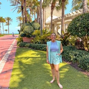 Light Blue Sleeveless Blazer and Shorts Set